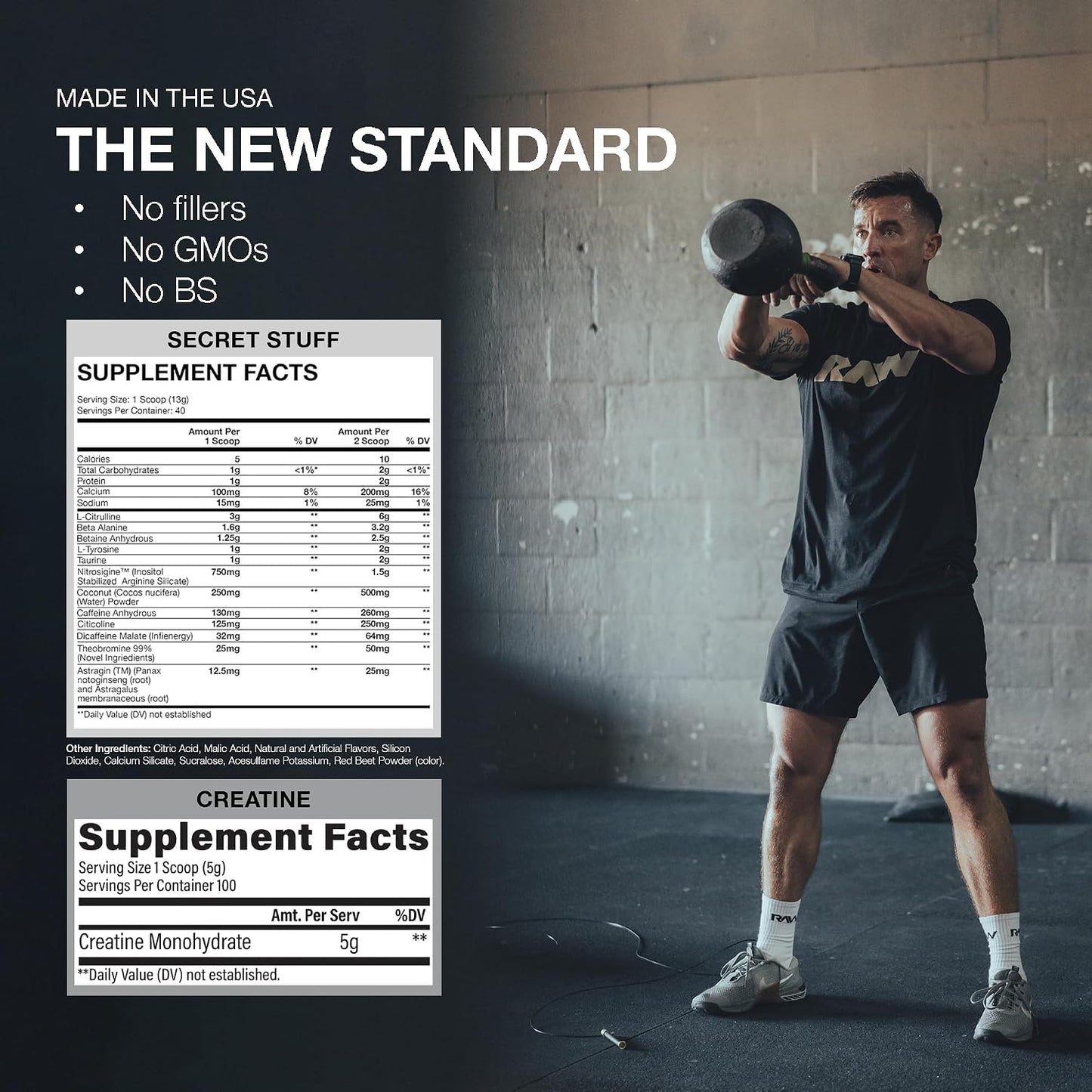 RAW Nutrition Creatine Monohydrate & Thavage (Tastes Like Winning) Pre-Workout Powder Bundle