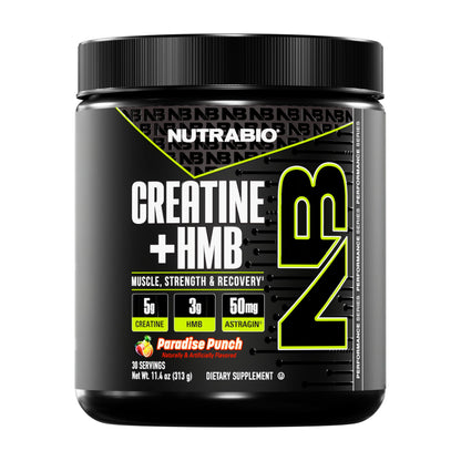 NutraBio Creatine + HMB- Creatine Monohydrate with HMB Powder for Muscle Growth, Increased Strength- 30 Servings (Unflavored)
