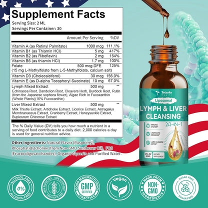 Totaria Strongest ''Lymph-Liver'' Cleanse Detox, Liposomal Organic Milk Thistle, Echinacea, Artichoke Lymphatic Drainage & Liver Repair Supplement with All Vitamins, 2 Fl.Oz