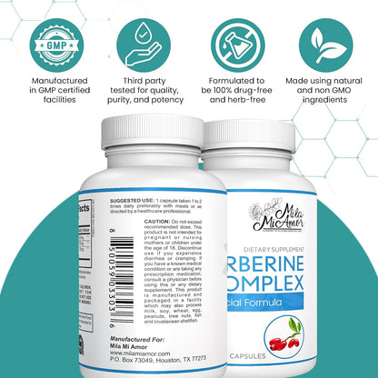 Berberine Complex HCL 500mg - Special Berberine Supplement with Melon Fruit & Banaba Leaf - Non-GMO, Made in USA - Heart, Cognitive & Gastrointestinal Health - 60 Capsules