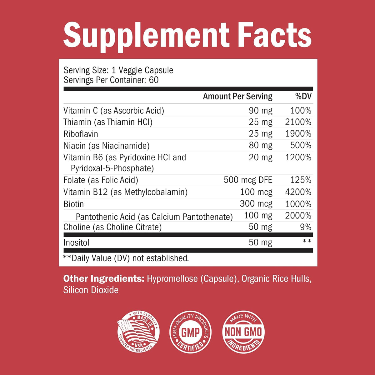 Vitamin B Complex with Vitamin C for Maximum Absorption, 60 Capsules