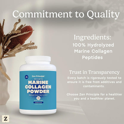 Zen Principle Marine Collagen Peptides Powder 3 lb. Wild-Caught Fish, Non-GMO. Supports Healthy Skin, Hair, Joints and Bones. Hydrolyzed Types I, II, III & IV Protein. Amino Acids. Easy to Mix.