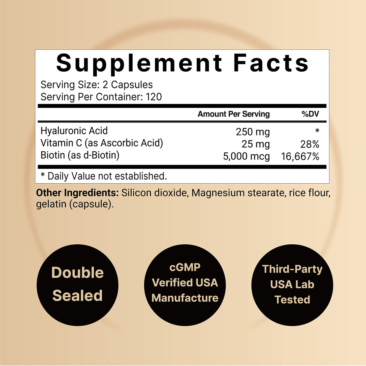 NatureBell 2 Pack Plant Based Hyaluronic Acid Supplements 250mg with 25mg Vitamin C