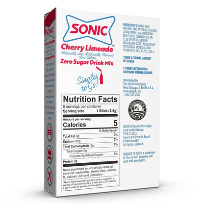 Sonic Cherry Limeade Singles to Go Powdered Drink Mix - 18 Sticks Total - Convenient and Refreshing On-the-Go Beverage