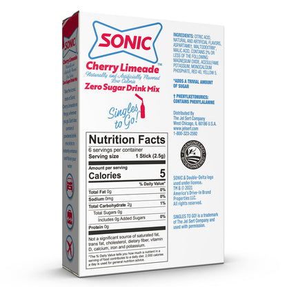 Sonic Cherry Limeade Singles to Go Powdered Drink Mix - 18 Sticks Total - Convenient and Refreshing On-the-Go Beverage