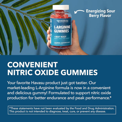 L-Arginine with L-Citrulline and Beet Root Gummies, Sour Berry, 30 Servings | Vegan, Non-GMO Nitric Oxide Supplement for Energy, Endurance, and Recovery Support, Energizing Sour Berry Flavor