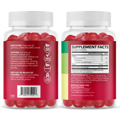 Apple Cider Vinegar Gummies, USDA Organic, Apple Flavor, 1-Month Supply | USDA Organic ACV Gummies for Digestive Health, Metabolism & Gut Support, Vegan, Gluten-Free, No Harsh Taste, 60ct