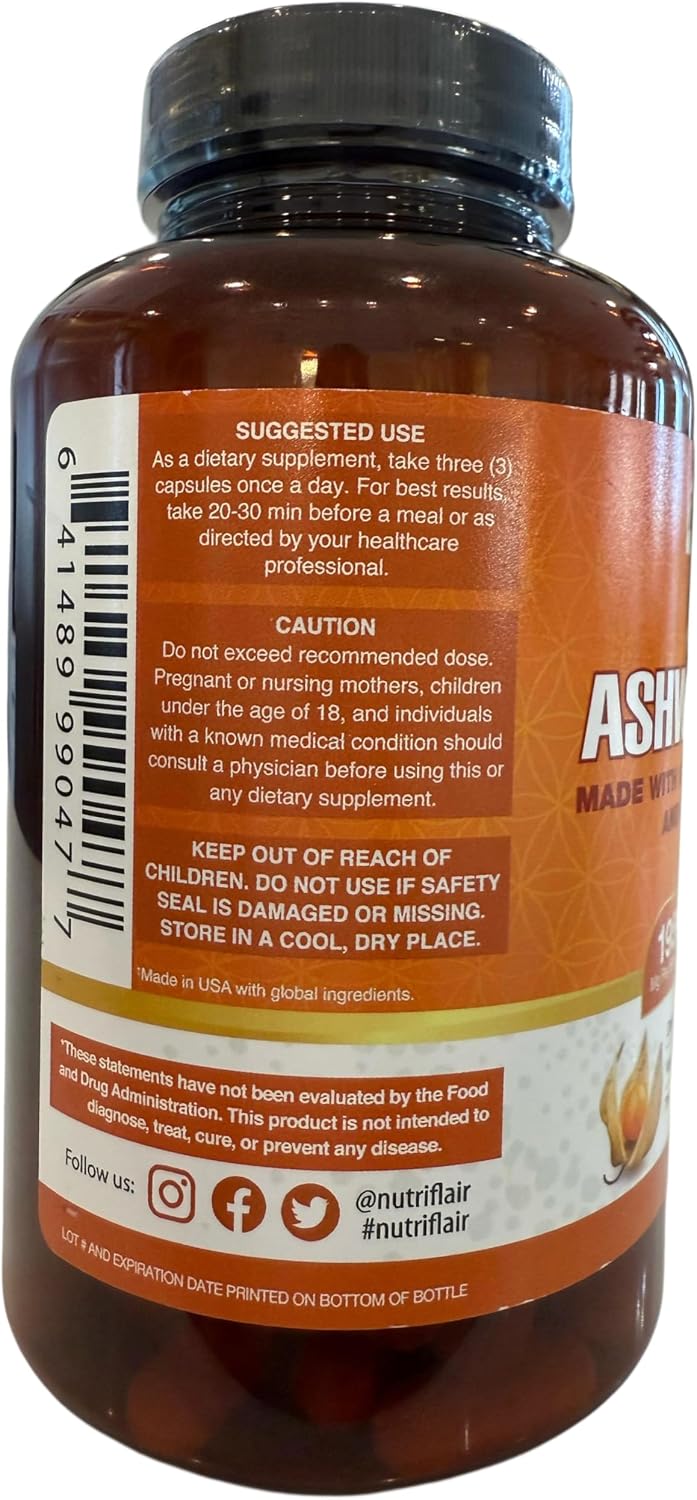 NutriFlair Organic Ashwagandha Root Extract - with Organic Black Pepper - Stress and Mood Support - Powerful Adaptogenic Benefits and Overall Health - Made in USA