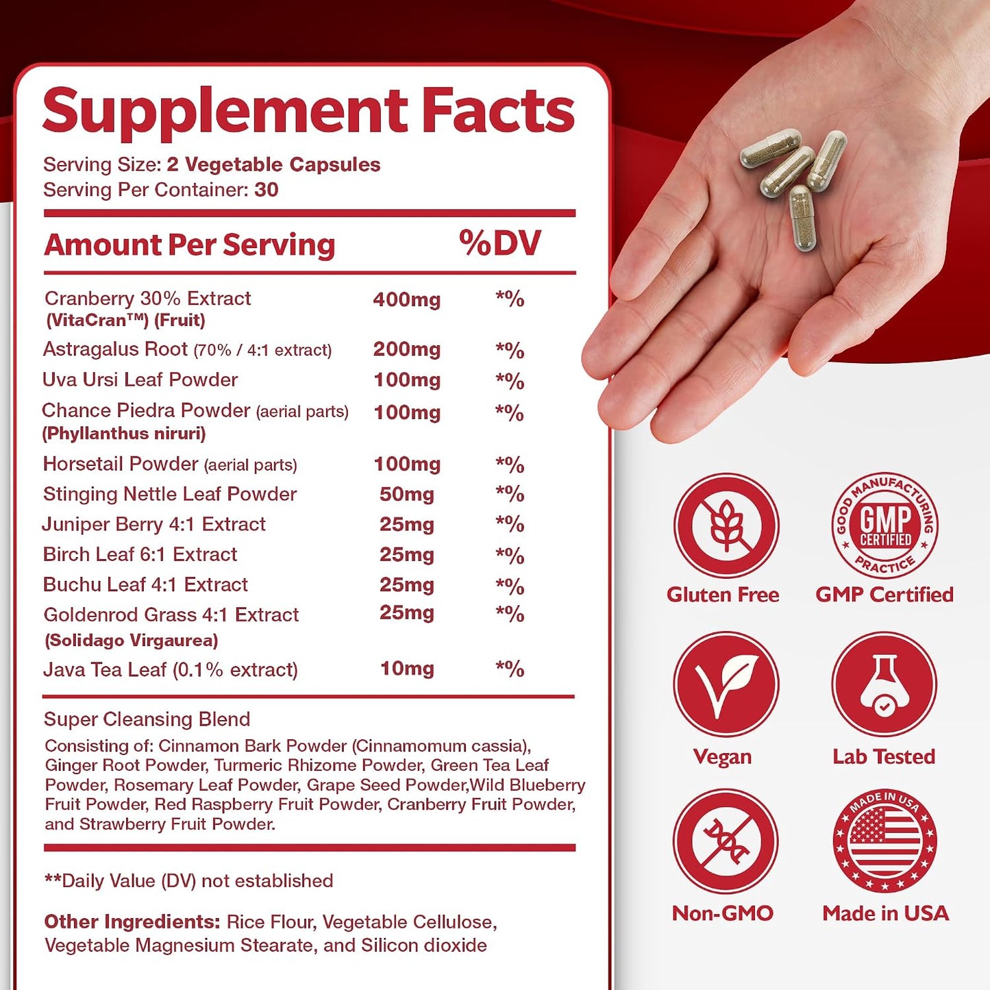 Kidney Cleanse Detox & Repair Formula – Natural Kidney Support Supplement with Cranberry & 21 Herbs for Renal, Bladder, & Urinary Tract Health – Flush Toxins & Renew - 60 Capsules