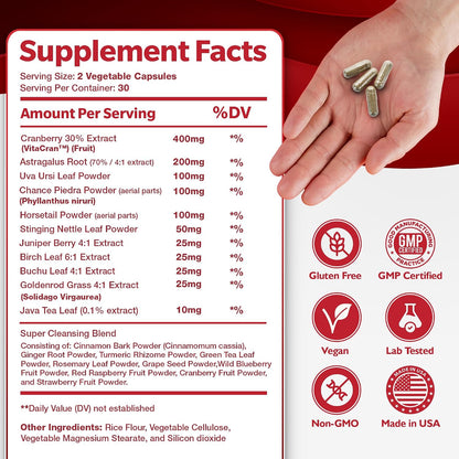 Kidney Cleanse Detox & Repair Formula – Natural Kidney Support Supplement with Cranberry & 21 Herbs for Renal, Bladder, & Urinary Tract Health – Flush Toxins & Renew - 60 Capsules