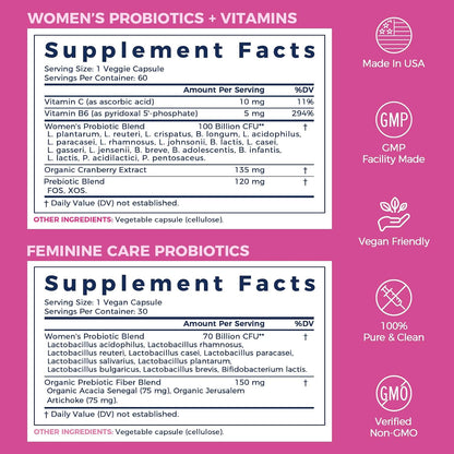 NewRhythm VagFlora Carefree Bundle, Women's Probiotics 100 Billion CFU & Women's Probiotics 70 Billion CFU, PH Balance, Vaginal, Urinary & Digestive Health, Non-GMO