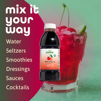 Dynamic Health Organic Tart Cherry Juice, Unsweetened 100% Juice Concentrate, Antioxidants Supplement, No Sweeteners or Additives, Vegan, Gluten Free, BPA Free (32oz)