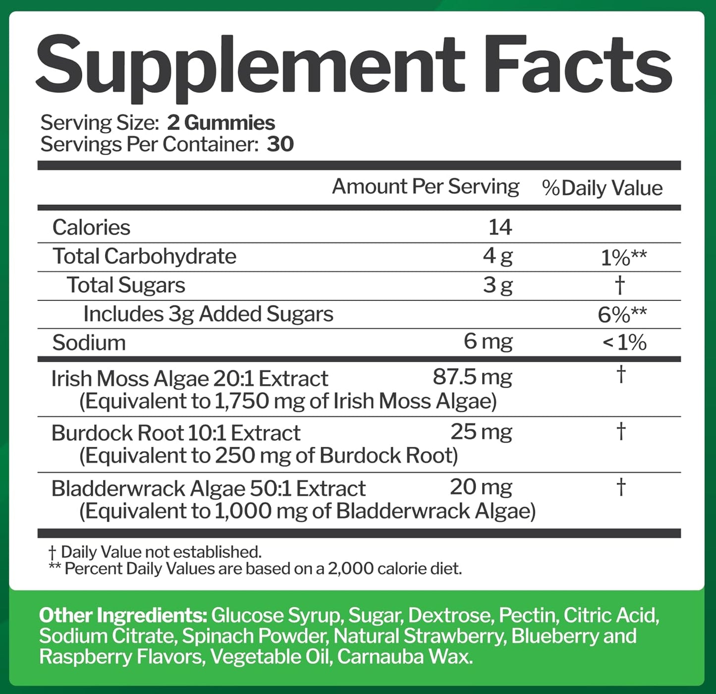 Sea Moss 3000mg Gummies with Bladderwrack and Burdock Root for Men & Women | Natural Irish Sea Moss Superfood for Immune, Thyroid and Detox Support - Extra Strength, Berry Flavor, Gluten-Free, Vegan