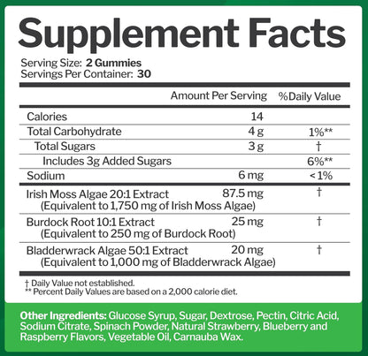 Sea Moss 3000mg Gummies with Bladderwrack and Burdock Root for Men & Women | Natural Irish Sea Moss Superfood for Immune, Thyroid and Detox Support - Extra Strength, Berry Flavor, Gluten-Free, Vegan