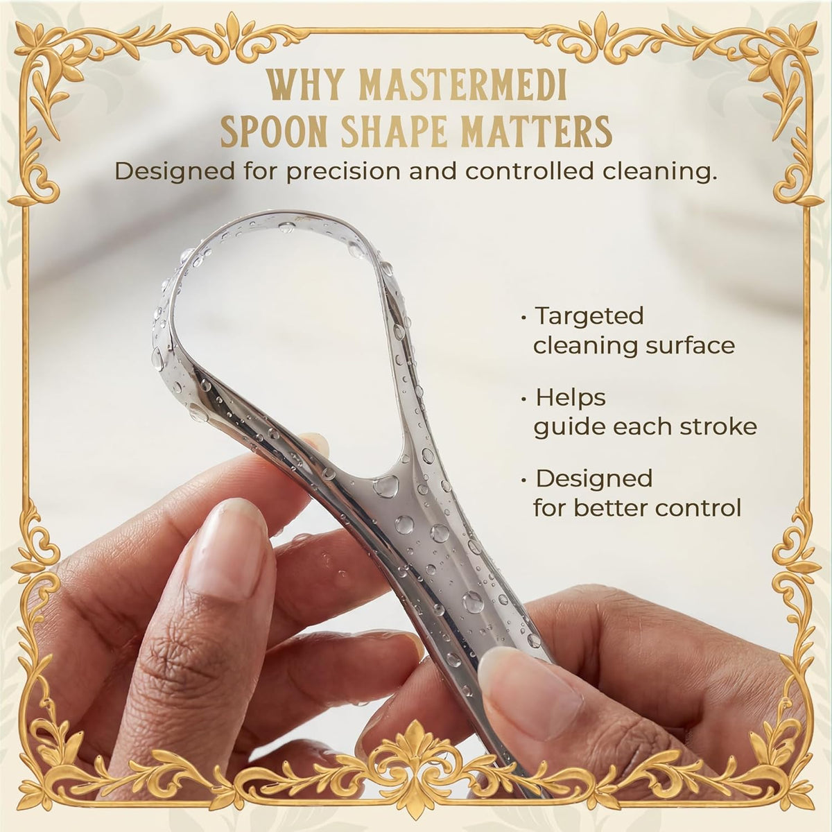 MasterMedi Tongue Scraper for Adults, 100% Stainless Steel Tongue Scrubber for Bad Breath, Easy to Use, Tongue Cleaner for Oral Care & Hygiene (SPTC-1|with Case)
