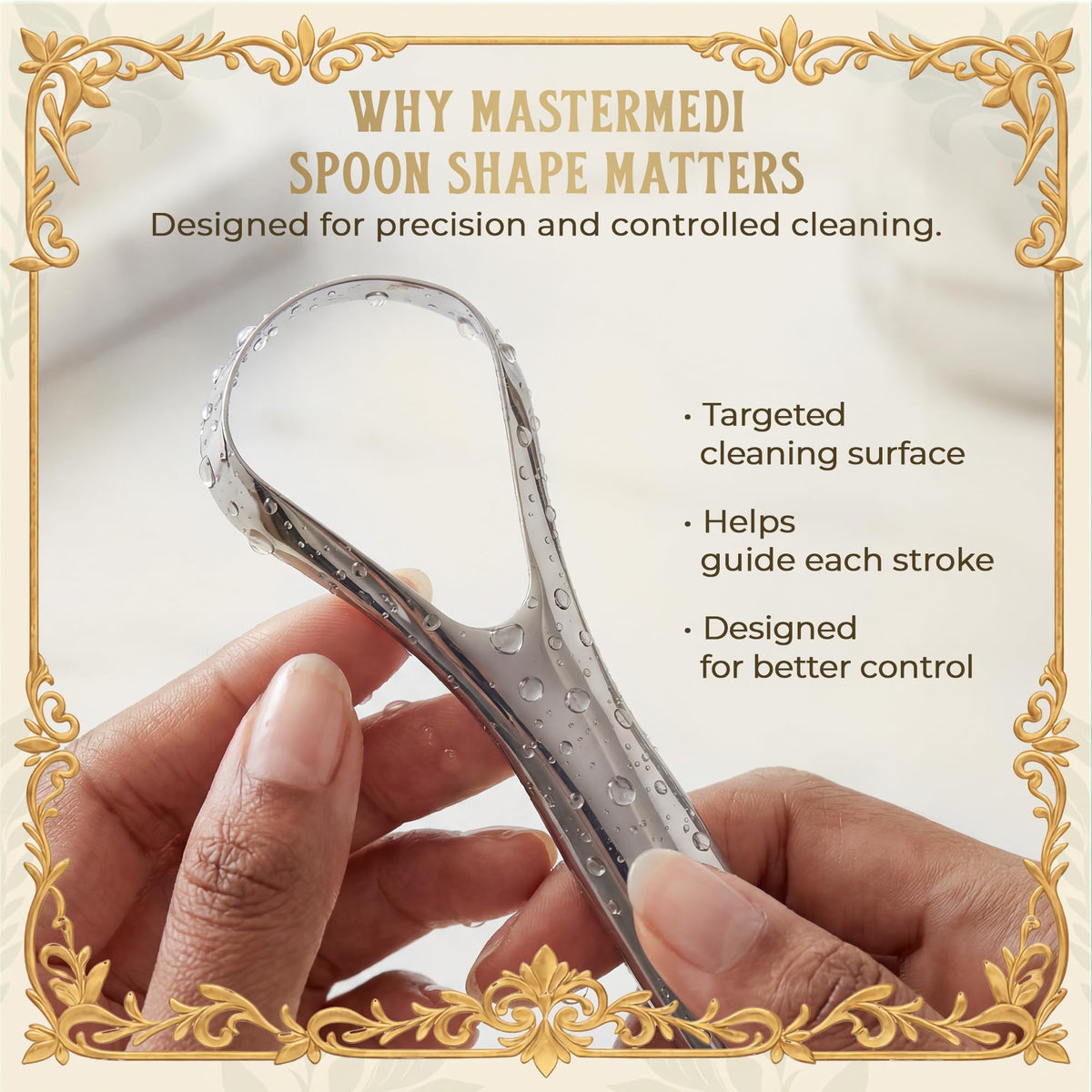 MasterMedi Tongue Scraper for Adults, 100% Stainless Steel Tongue Scrubber for Bad Breath, Easy to Use, Tongue Cleaner for Oral Care & Hygiene (SPTC-1|with Case)