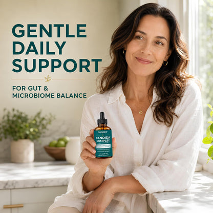 Happee Candida Cleanse Drops 10-in-1 Gut & Oral Detox Support Men Women 2oz | Yeast & Overgrowth Support - Oregano, Caprylic Acid & Probiotics - Flora Balance & Digestive Comfort - 60 Servings