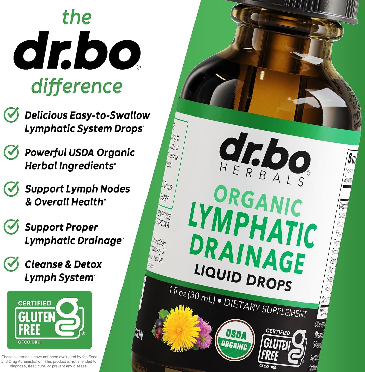 Lymphatic Drainage Supplements Drops - Organic Lymphatic Support Liquid Drops Cleanse with Echinacea, Lymph System Support Supplement, Lymph Node Detox Cleanse System Drainage - 1oz Non-GMO Organics