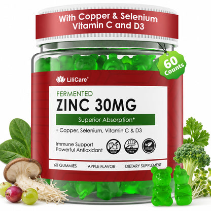 Zinc Gummies + Copper, Selenium, Vitamin C & D3, Fermented Zinc Supplements for Women & Men with Elderberry, Daily Immune Gummies, Powerful Antioxidant, Superior Absorption, Vegan, Sugar Free, 2 Pack