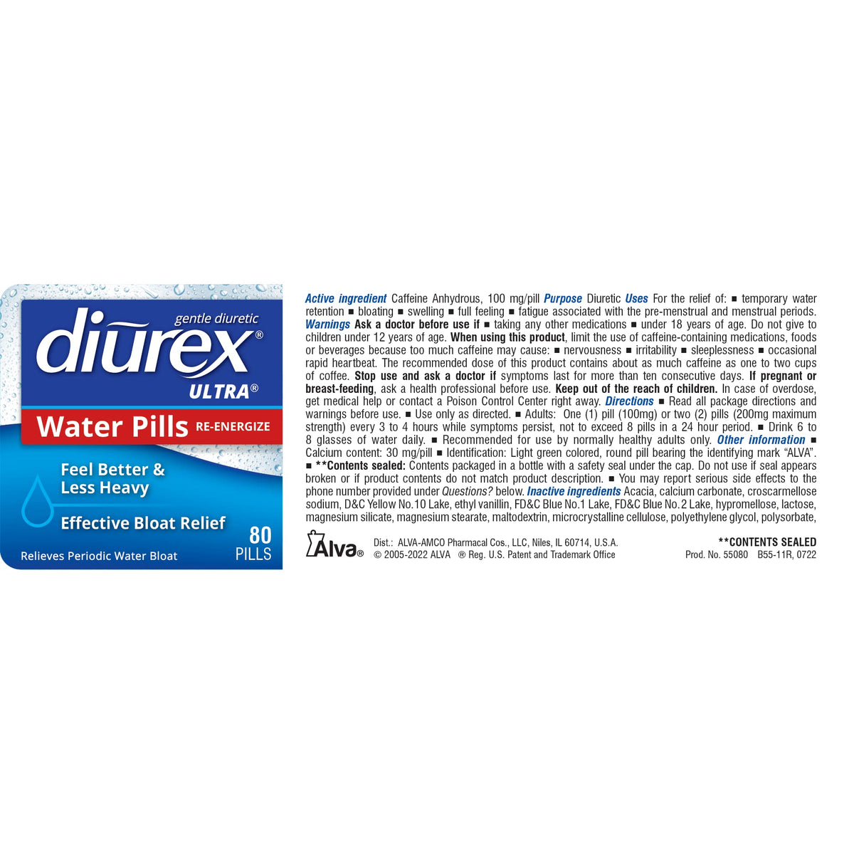 Diurex Ultra Re-Energizing Water Pills - Relieve Water Bloat - Feel Better Less Heavy