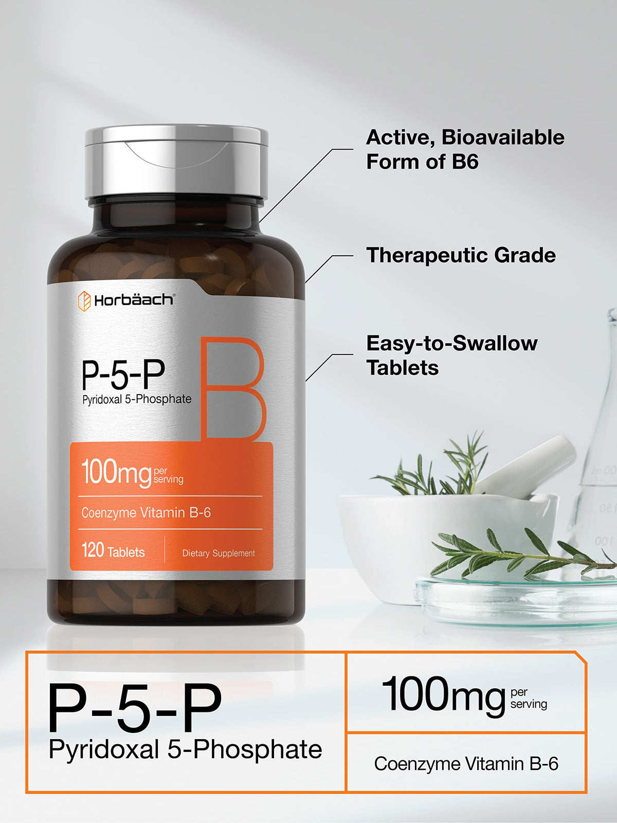 P-5-P Activated Vitamin B6 100mg | 120 Tablets | Vegetarian Supplement, Non-GMO