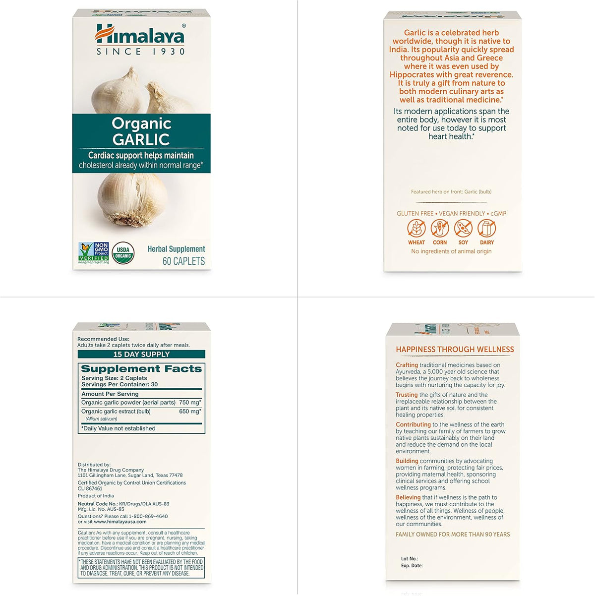 Himalaya USDA Organic Garlic Supplements, 1400 mg, 60 Caplets