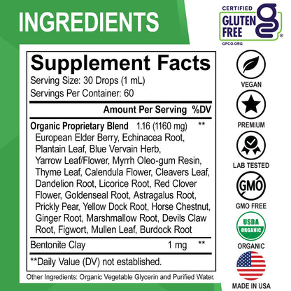 Lymphatic Drainage Supplements Drops - Organic Lymphatic Support Liquid Drops Cleanse with Echinacea, Lymph System Support Supplement, Lymph Node Detox Cleanse System Drainage - 1oz Non-GMO Organics