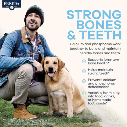 Freeda Calcium Phosphate Powder Mineral Supplement - 16 oz | Kosher Calcium and Phosphorus Powder Supplement to Support Bone Strength & Joint Health for Men, Women, Dogs, and Cats