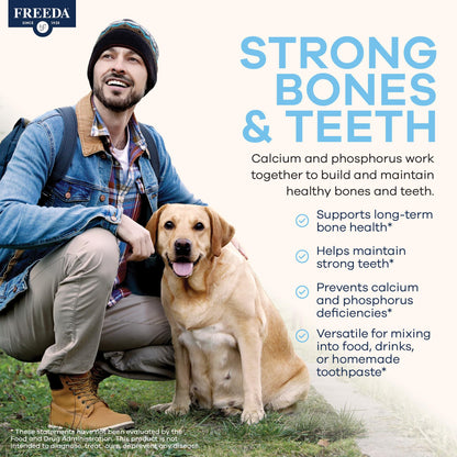 Freeda Calcium Phosphate Powder Mineral Supplement - 16 oz | Kosher Calcium and Phosphorus Powder Supplement to Support Bone Strength & Joint Health for Men, Women, Dogs, and Cats