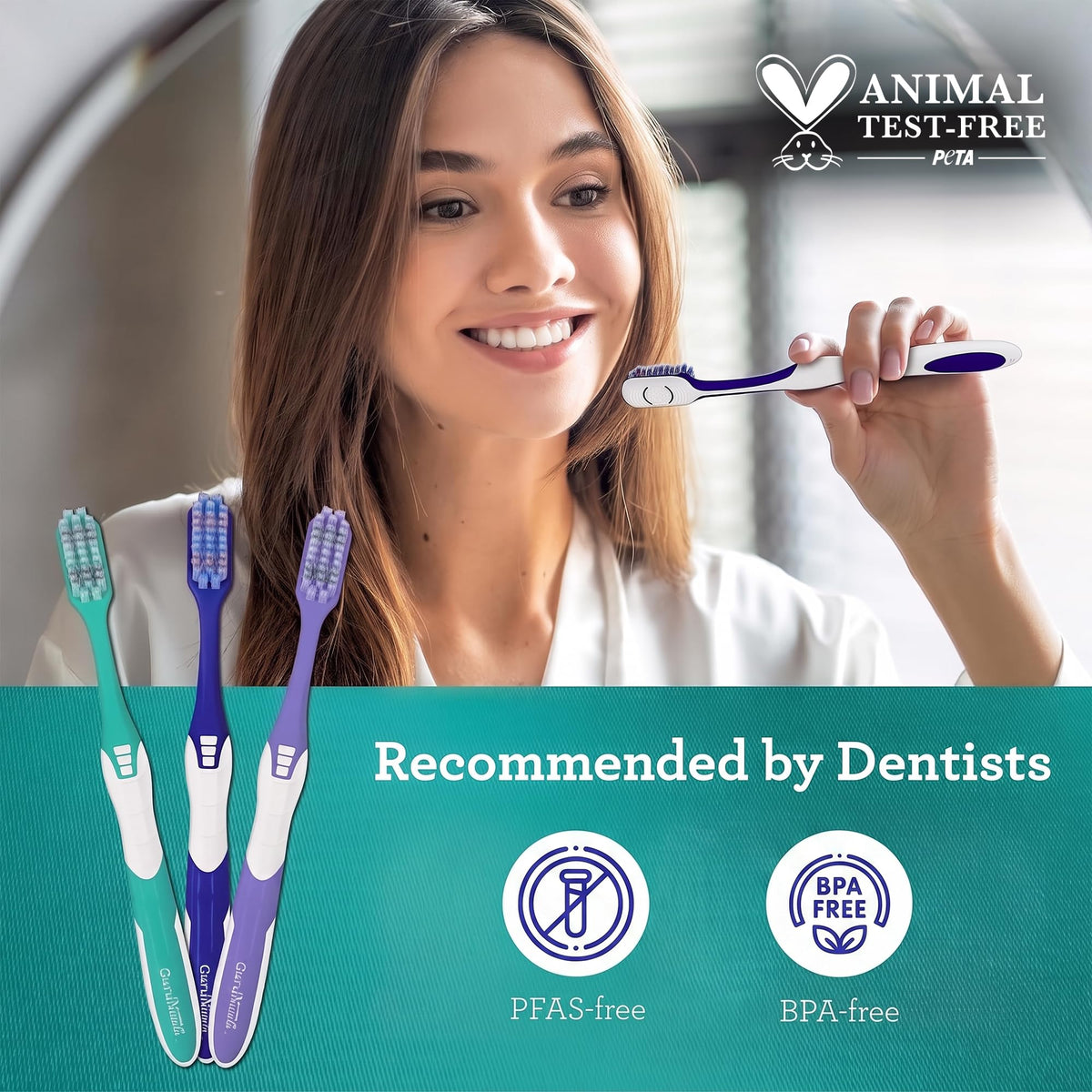 GuruNanda Gentle Giant Toothbrush with Dual Action Flossing Spiral Bristles, Non-Slip Ergo Dexa Grip, Helps in Teeth Whitening, BPA Free Manual Toothbrushes, Assorted Colors, 4 Count