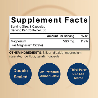 2 Pack Magnesium Citrate 500mg, 480 Capsules | High Purity Elemental Form