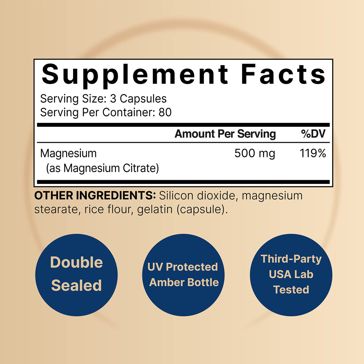 Magnesium Citrate 500mg, 240 Capsules (Citrato de Magnesio) | High Purity Elemental