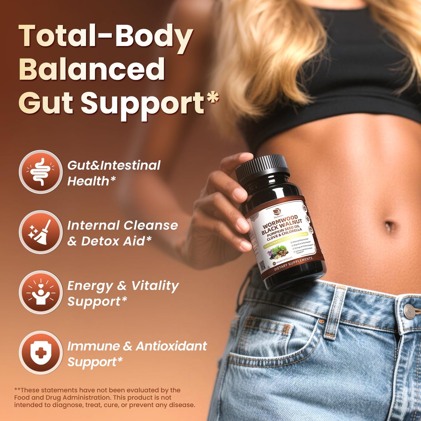 Wormwood Black Walnut Cleanse for Human 1200mg - Gut Health Supplement | Plus Pumpkin Seed Oil,Clove,Activated Charcoal for Daily Digestive Balance - Men & Women Probiotic Capsules -Vegan, 60 Count