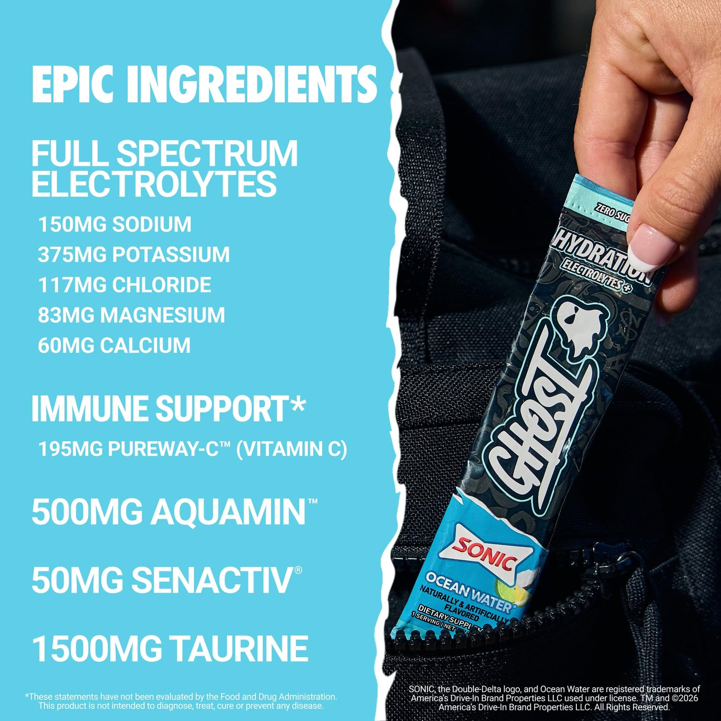 GHOST Hydration Sticks, Electrolyte Powder Packets, Sonic Cherry Limeade - 24 Sugar Free Instant Electrolyte Drink Mix - Caffeine-Free Daily Hydration & Immune Support with Clean Formula