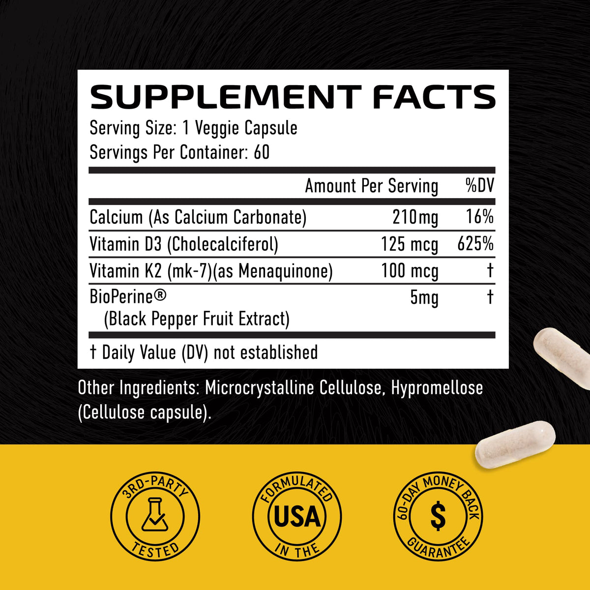 Vitamin D3 K2 5000 IU for Immune System, Strong Bones & Teeth Support | Vitamin D3