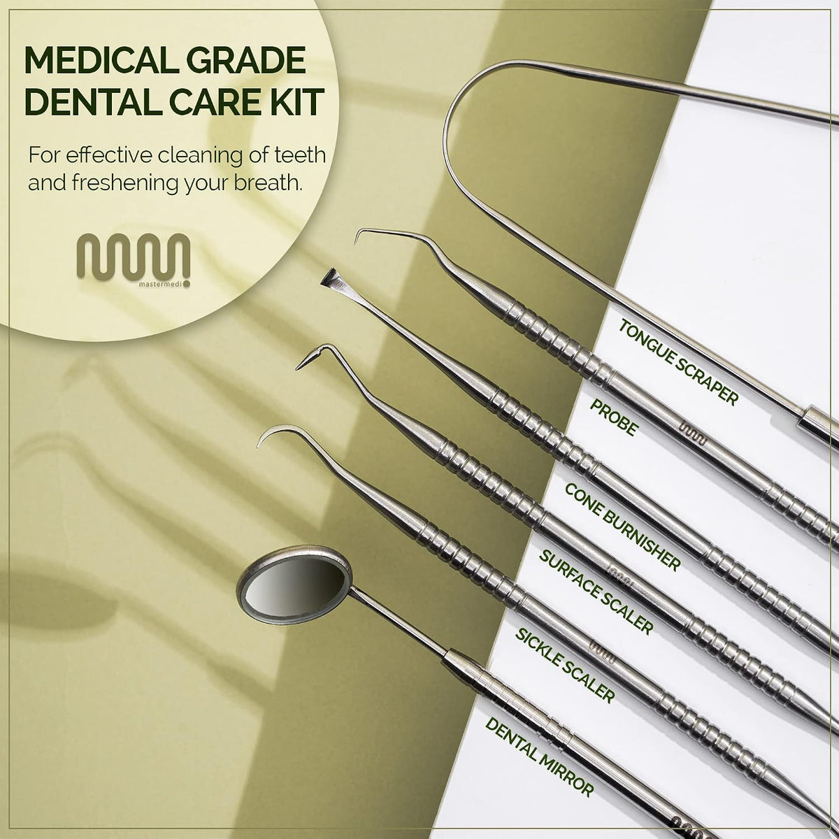 Dental Tools Kit for Teeth Cleaning (6 Pack) – Stainless Steel Oral Care Set with Plaque Remover, Scaler, Mirror & Tongue Scraper, Includes Storage Case for Personal Use