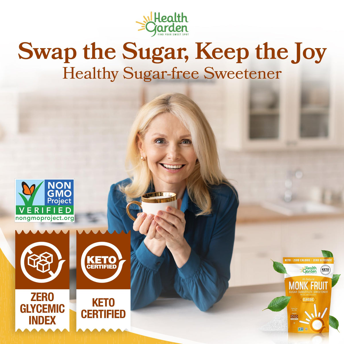 Health Garden Monk Fruit Sweetener, Golden Sugar Substitute - 2.5 lb