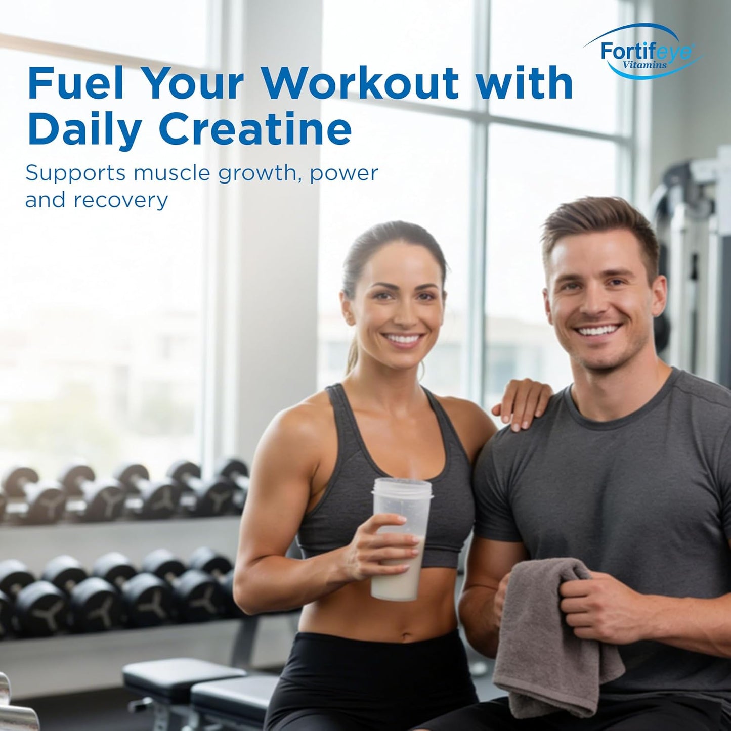 Fortifeye Creatine Monohydrate Powder 30 Servings, Creapure Supplement with myHMB 3000mg and Vitamin D 12.5mcg, 5g Pure Formula for Daily Strength Training, Muscle Support and Performance for Adults