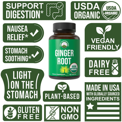 USDA Organic Ginger Root Extract Liquid Drops. Zero Sugar, Non Bitter Vegan Ginger Oil Supplement for Immune, Digestive + Gut Support. High Bioavailability, Gluten Free for Women and Men. Take Orally
