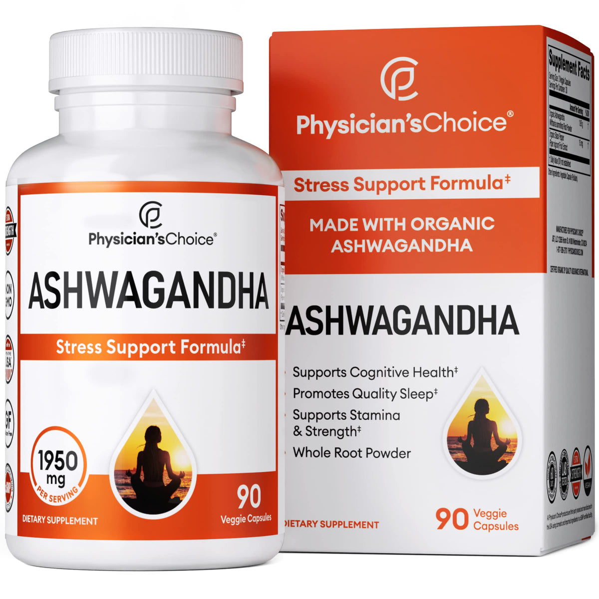 Physician's CHOICE Ashwagandha Supplement - 1950mg of Bioavailable Organic Ashwagan