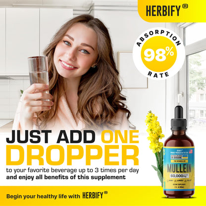 HERBIFY Mullein Drops - Lung Cleanse - Mullein Leaf Extract - Powerful Mullein
