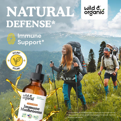 Wild & Organic Immune Mushroom Tincture - 8-in-1 Immune Support with Chaga, Reishi, Turkey Tail, Lion’s Mane, Maitake Extract - Liquid Mushroom Supplement - Vegan, Sugar & Alcohol-Free Drops - 4 oz