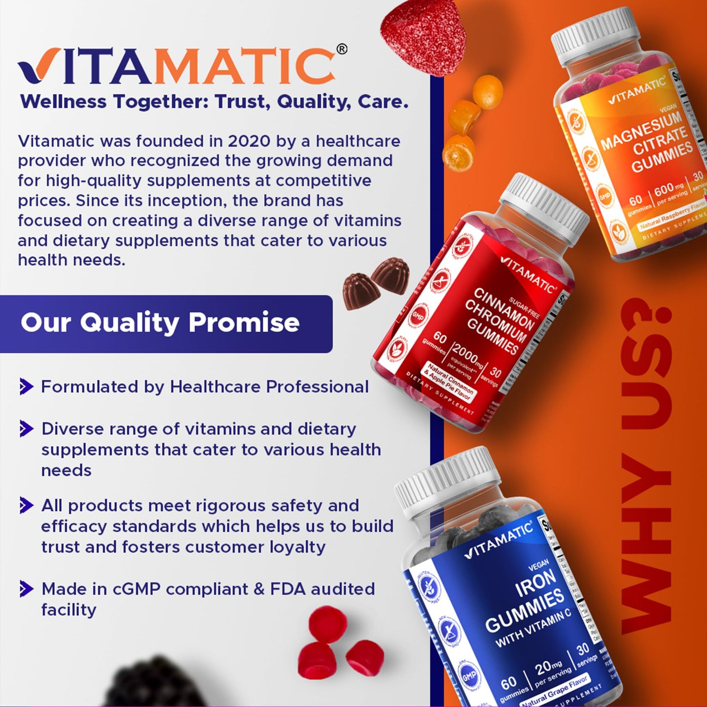 Vitamatic Prebiotic Fiber Gummies for Adults, 7G Extra Strength, Zero Sugar Added, 240 Pectin Based Gummies, Digestive Health & Regularity Support