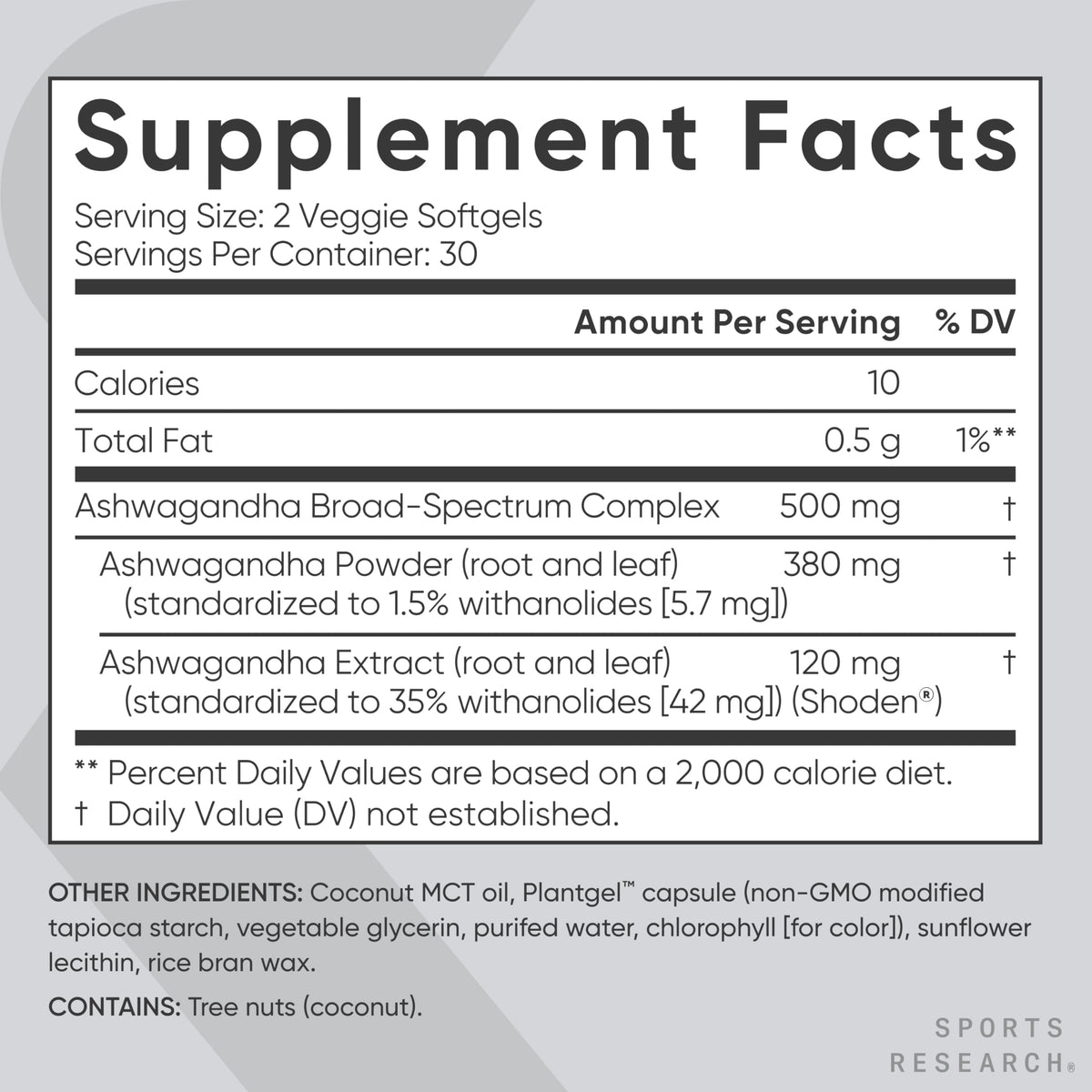 Sports Research® Ashwagandha Softgels with Coconut MCT Oil - Natural Adaptogen