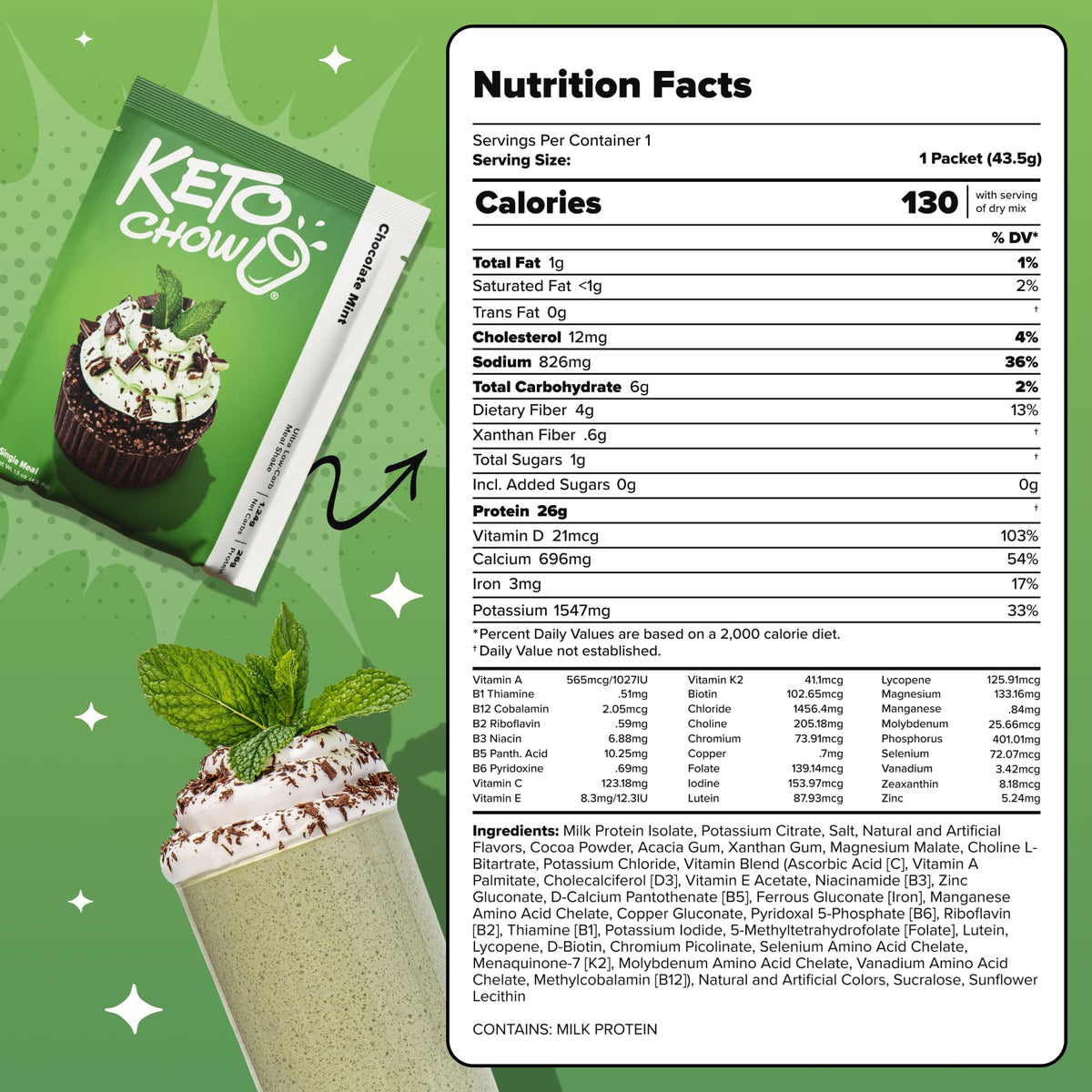 Keto Chow Chocolate Peanut Butter Meal Replacement Shake Powder, 1 Meal