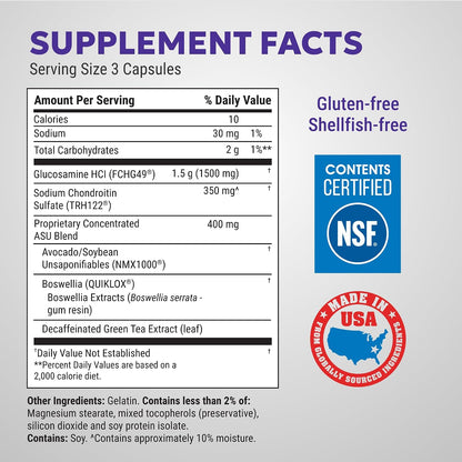 Nutramax Cosamin ASU Faster-Acting Joint Health Supplement, 230 Capsules | Faster-Acting Formula with Glucosamine, Chondroitin, ASU, and Boswellia for Joint Support, Third Party Tested