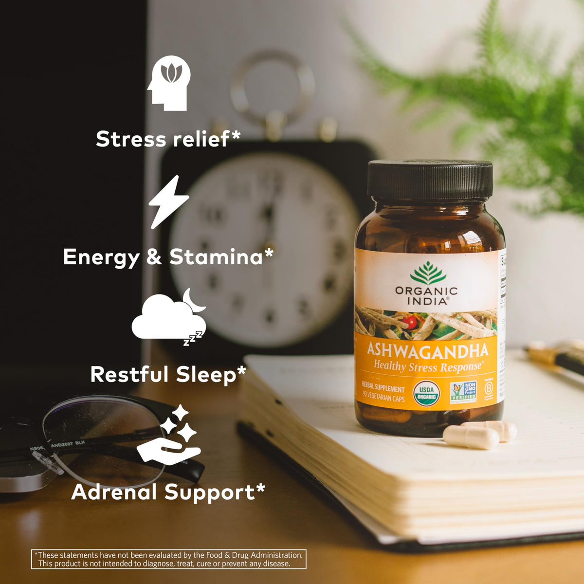 Organic India Ashwagandha Herbal Supplement - Stress Response Support, Vegan, Gluten