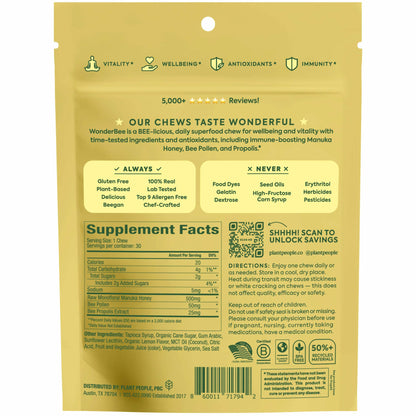Plant People WonderBee Super Mushroom Manuka Honey Chews 30ct