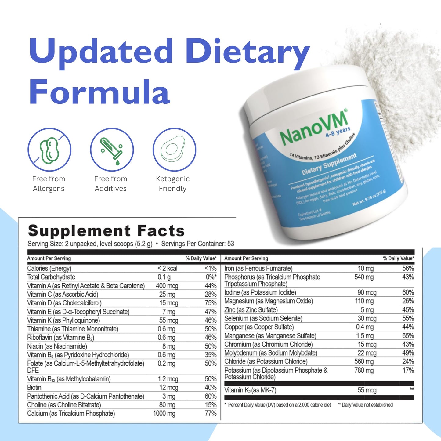 t/f, Dietary Supplement for Tube Feeding, Allergen-Free Kids Multivitamin, Unflavored Vitamin Powder with 14 Vitamins & 13 Minerals, Low-Carb Kids Vitamins, 275g - Solace Nutrition