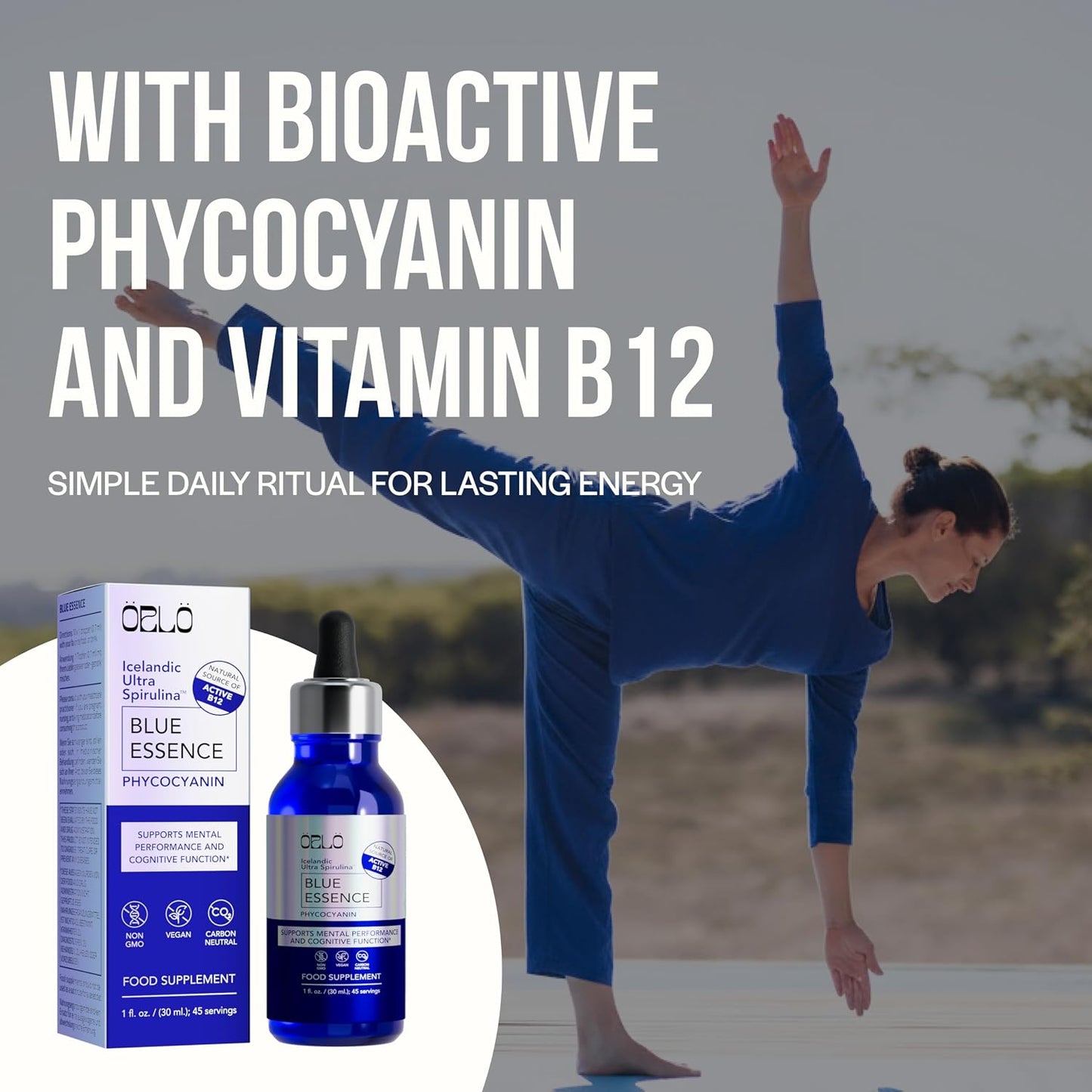 Orlo Blue Essence - Liquid Blue Spirulina with Phycocyanin Extract & Bioactive Methylcobalamin B12 Vitamin - Methylene Alternative - Natural Vegan Superfood - Clean, Bioavailable Formula – 50 ml